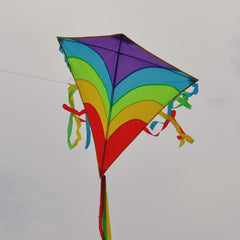 Rainbow Diamond Kite with Long Tails D handle 30m Flying Strings