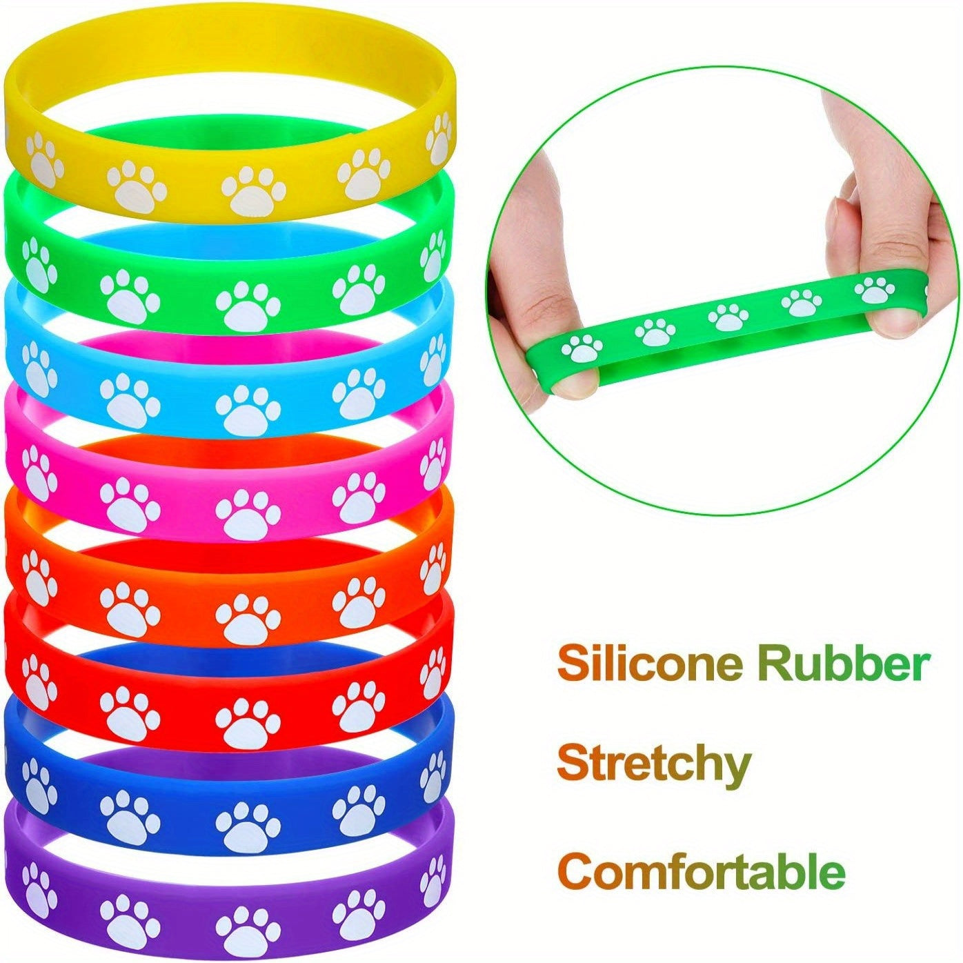 8pcs Colorful Silicone Bracelet Stretch Wristband Waterproof Wrist Band