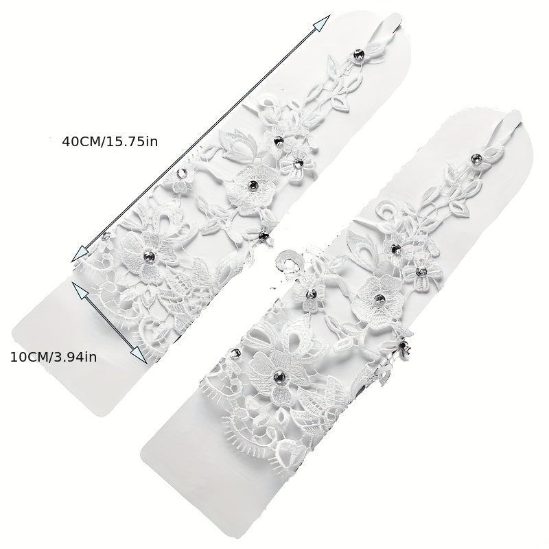 Lace Hollow Flower Gloves Lolita Hook Finger Beige Wedding Bridal