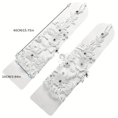 Lace Hollow Flower Gloves Lolita Hook Finger Beige Wedding Bridal