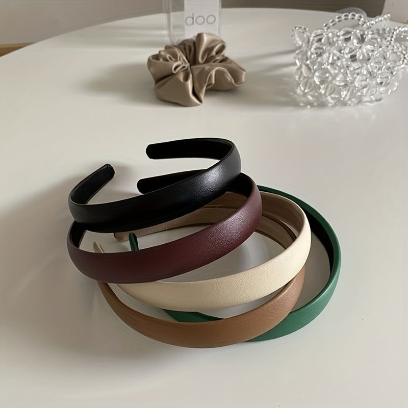 Minimalist Leather Hair Hoop Wide Elastic Anti Slip Hair Band