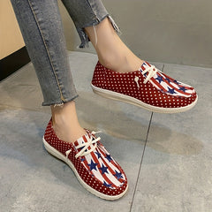 Women's Star & Striped Canvas Shoes Lace Up Lightweight Independence Shoes