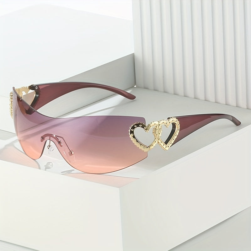 Y2K Wrap Around Sunglasses Gradient Lens Heart Hinge UV400