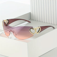 Y2K Wrap Around Sunglasses Gradient Lens Heart Hinge UV400