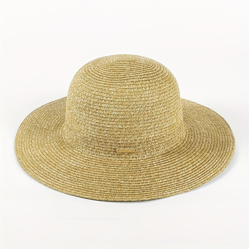Khaki Casual Straw Sun Hat UV Protection Fedora Cap