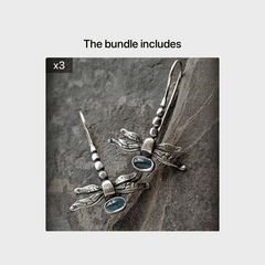 Vintage Dragonfly Stud Earrings with Oval Synthetic Gems for Party