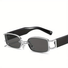 Y2K Rectangle Frame Sunglasses Metal Ring Decor Glasses Vacation UV400