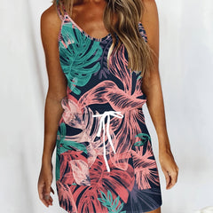 Floral Print Spaghetti Dress Street Wear Summer Beach Dress