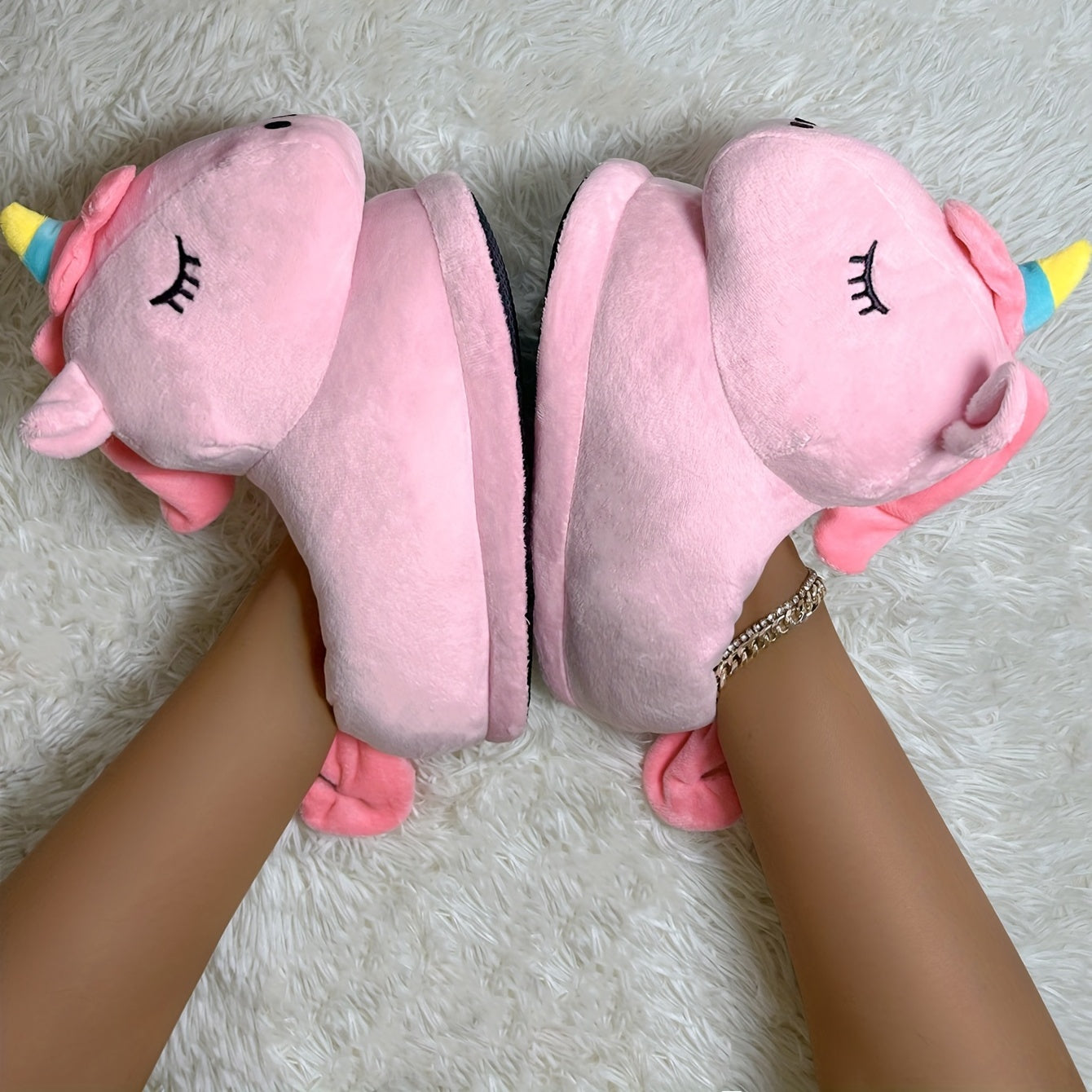 Women's Cozy Pony Novelty Slippers Warm Plush Indoor Non Slip Slippers