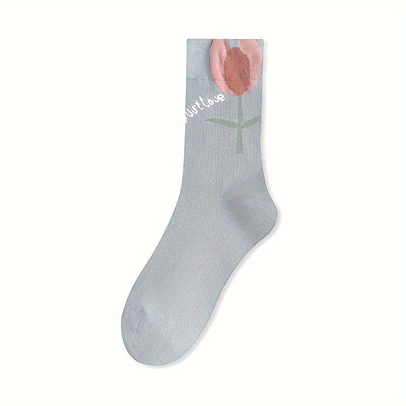 5 Pairs Women's Floral Mid Tube Socks
