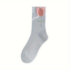 5 Pairs Women's Floral Mid Tube Socks