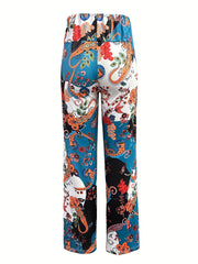  Boho Wide Leg Paisley Sports Pants