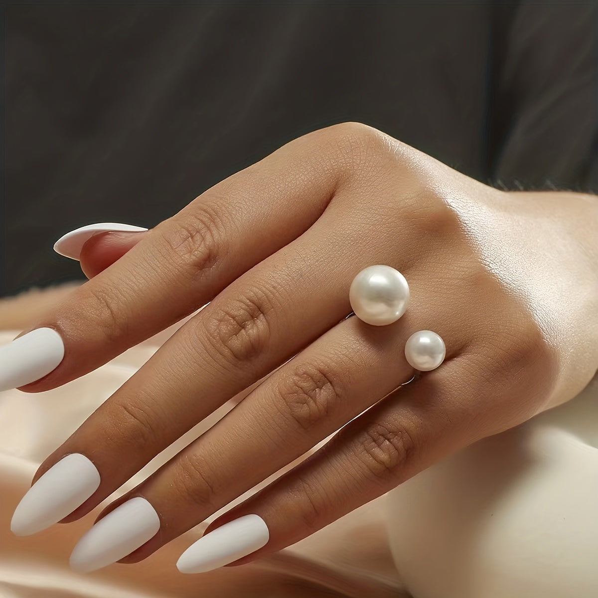 Faux Pearl Cuff Ring 18k Plated Evening Party Accessory