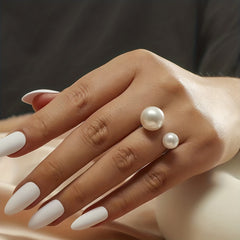 Faux Pearl Cuff Ring 18k Plated Evening Party Accessory