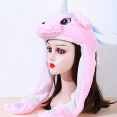 Colorful Unicorn Cartoon Hoodie Hat Warm Hooded Scarf Animal Ear Plush Hat Glove