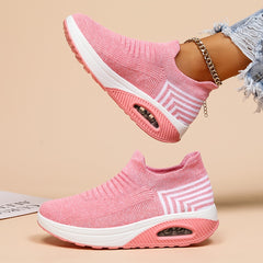 Women's Knit Slip On Sneakers Air Cushion Sole Low Top Sport Shoes