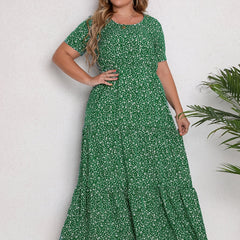  Ditsy Print Short Sleeve Maxi Dress