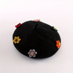 Women's Flower Decor Beret Solid Warm Painter Hats