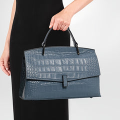 Crocodile Embossed Leather Handbag: Convertible Shoulder & Handbag