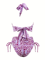 Criss Cross Halter Neck Bikini Set Backless Tie Side High Cut 2PC Swimsuit