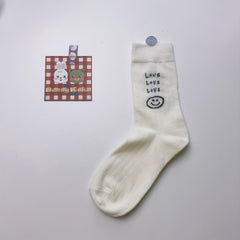 3 Pairs Letter & Smiling Print Socks College Style Women's Stockings