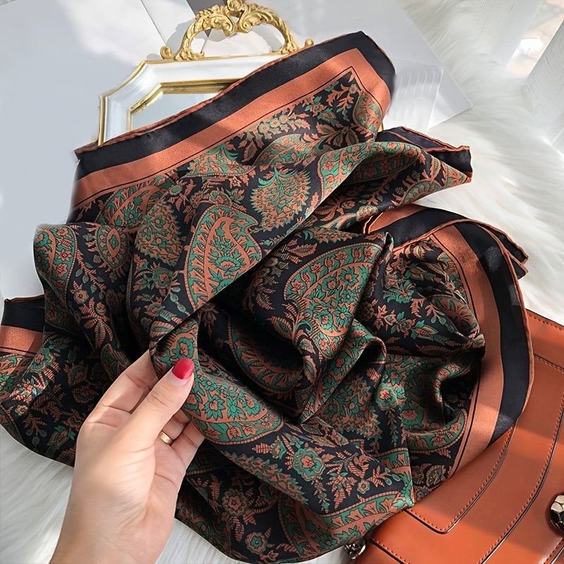 Brown Paisley Print Square Scarf Vintage Shawl Windproof Turban Hijab
