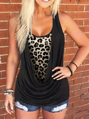  Colorblock Leopard Ruched Tank Top