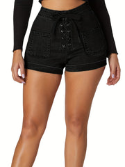  High Rise Lace Up Denim Shorts