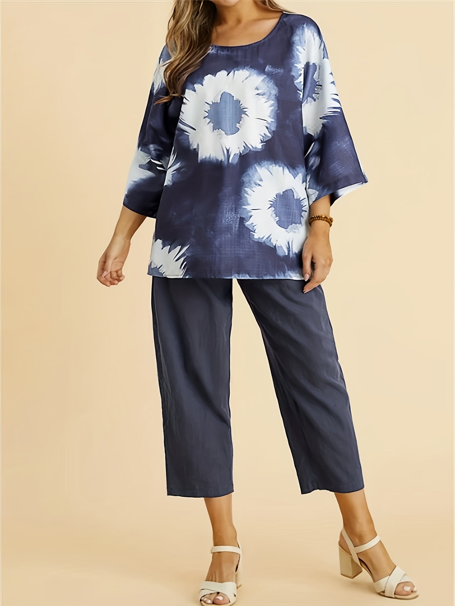  Tie Dye Floral Print Tee & Pants Set