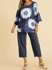  Tie Dye Floral Print Tee & Pants Set