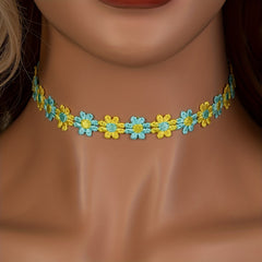 Colorful Flower Fabric Ladies Choker Necklace - Party Favors