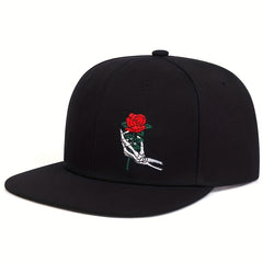 Skull Rose Print Snapback Hat Hip Hop Unisex Solid Couple Baseball Cap