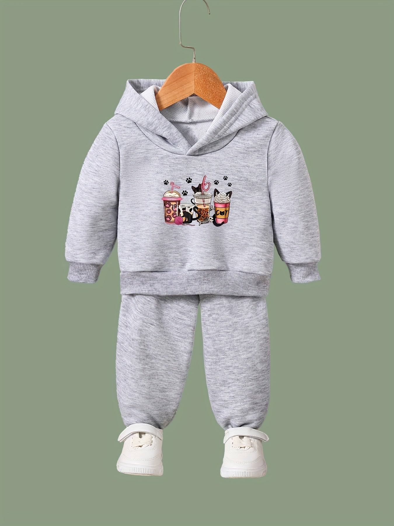 Coffee Print 2pcs Girls Outfits For Sports Spring Fall Outdoor Gift