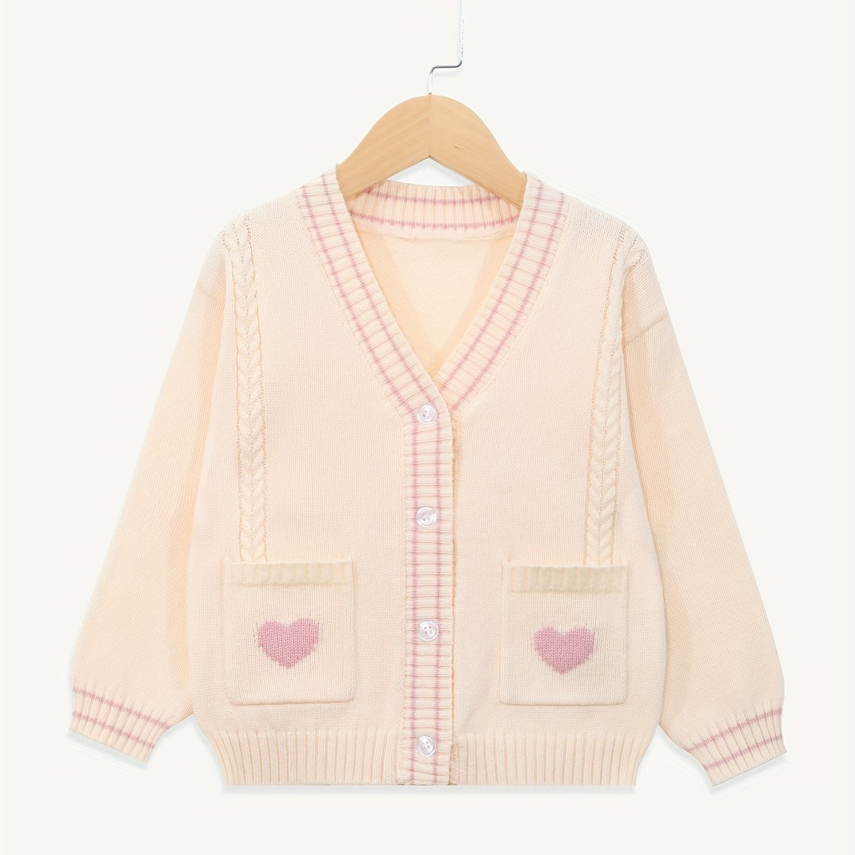 Girls Twist Knit V Neck Button Cardigan Sweater For Fall Winter