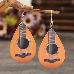 Drop Shape Order Pattern Wooden Earrings Stylish Gift For Men
