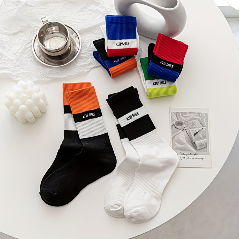 6 Pairs Letter Print Socks Breathable Sport Stockings