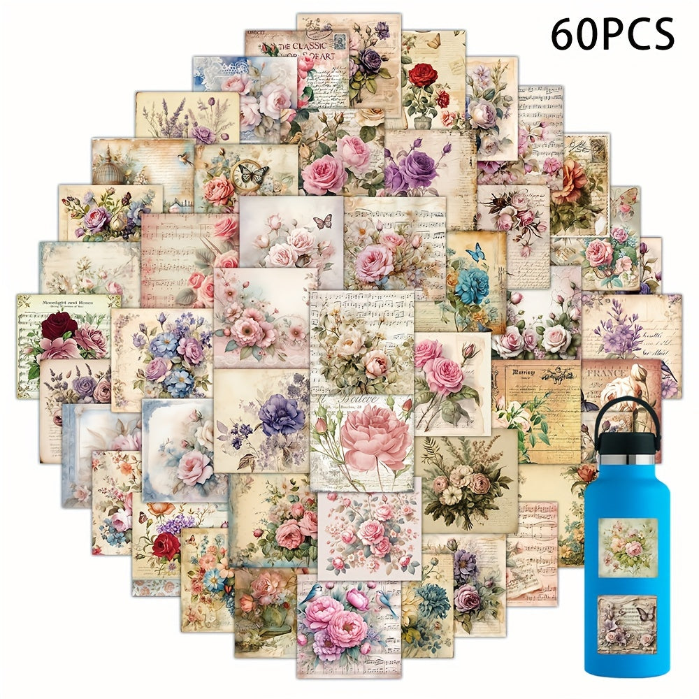 60pcs Waterproof Flower Sticker Pack Vibrant Vinyl Decals for Laptops Water Bott