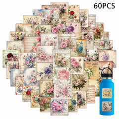 60pcs Waterproof Flower Sticker Pack Vibrant Vinyl Decals for Laptops Water Bott