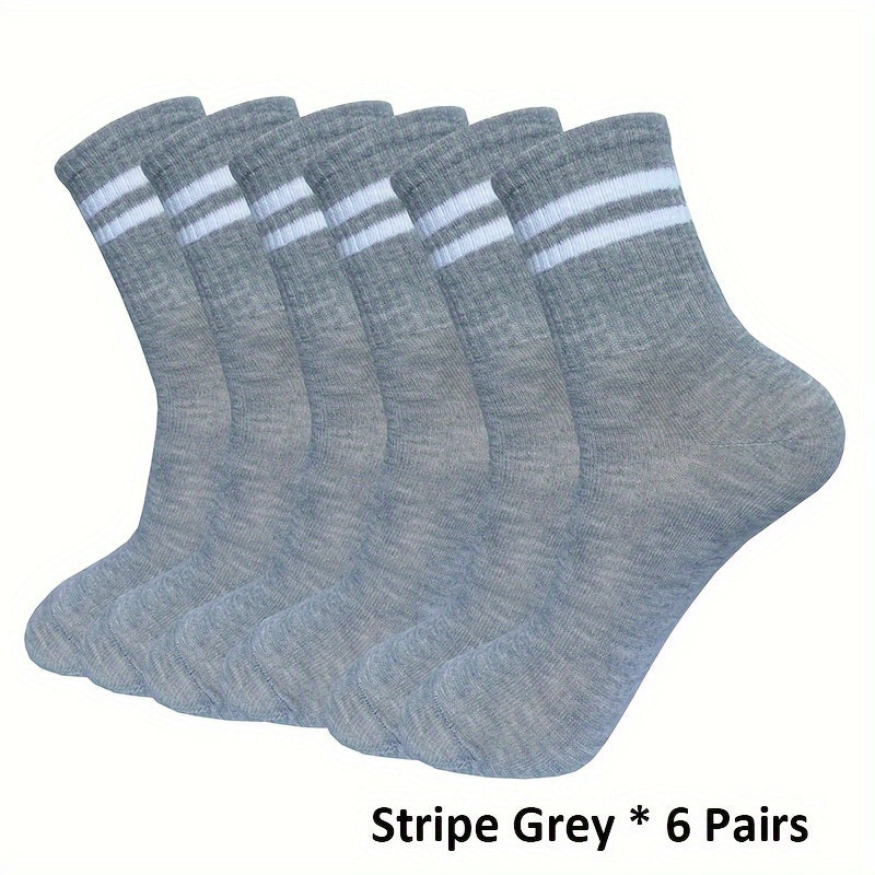 6 Pairs Striped Crew Socks Comfy & Breathable Sports Socks Women's Stockings