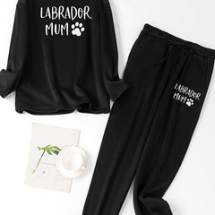  Puppy Print Lounge Set Fleece Lined Top & Joggers Pajamas