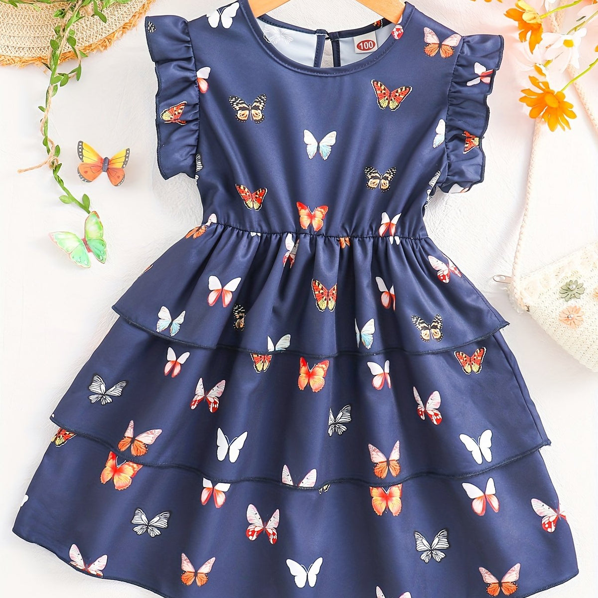 Girls' Butterfly Sleeve Casual Midi Dress for Summer
