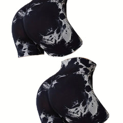 Tie Dye High Waist Seamless Yoga Shorts - Butt Lifting Biker Short