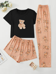 Sloth Print Pajama Set Short Sleeve Crew Neck Top & Shorts Women's Sleepwear