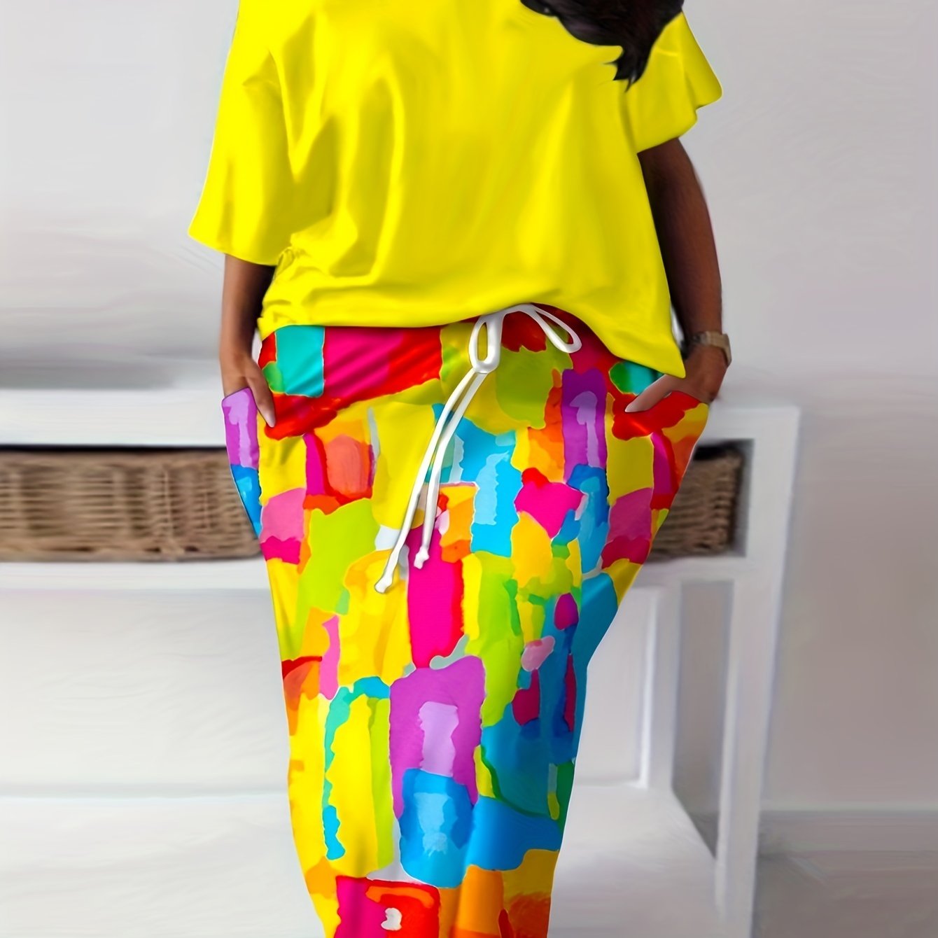  2 Piece Set: One Shoulder Top & Drawstring Maxi Skirt