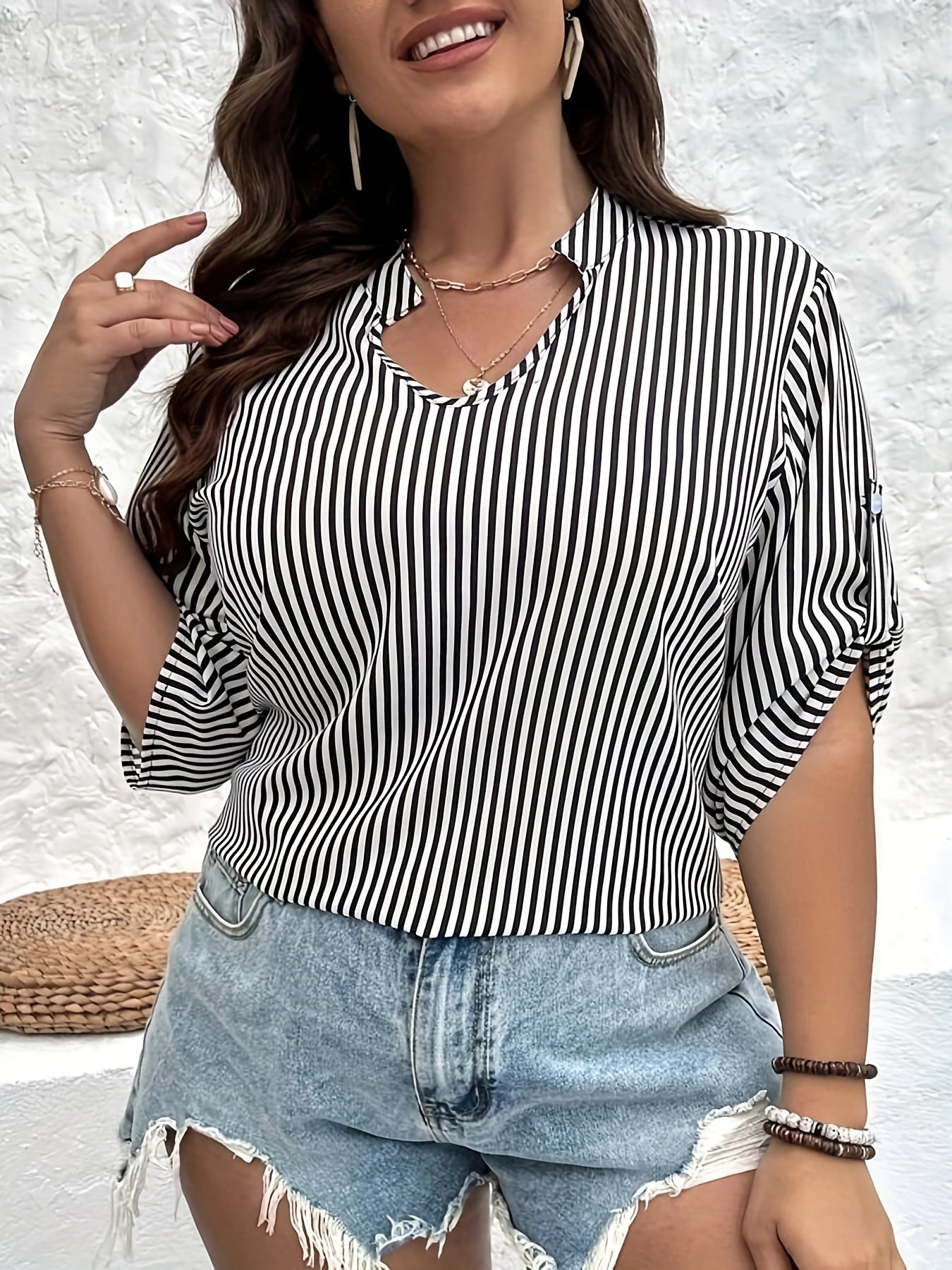  Striped Print Casual Blouse Women's Top