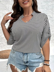  Striped Print Casual Blouse Women's Top