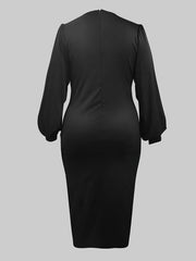  Sexy Dress Women's Plus Solid Lantern Sleeve Cut Out Round Neck Bodyco