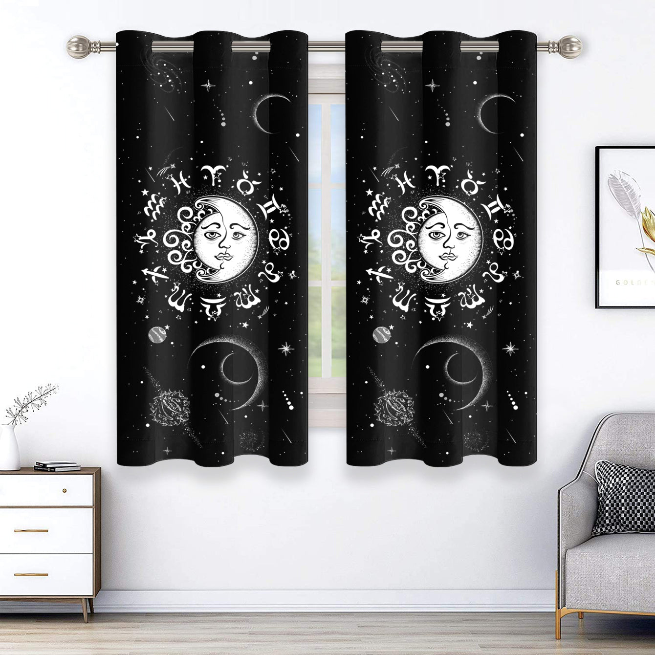 2pcs Sun Moon Curtain Set for Blackout Home Decor