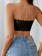 Scallop Trim Bandeau Bra Seamless Comfortable Strapless Stretch Bra