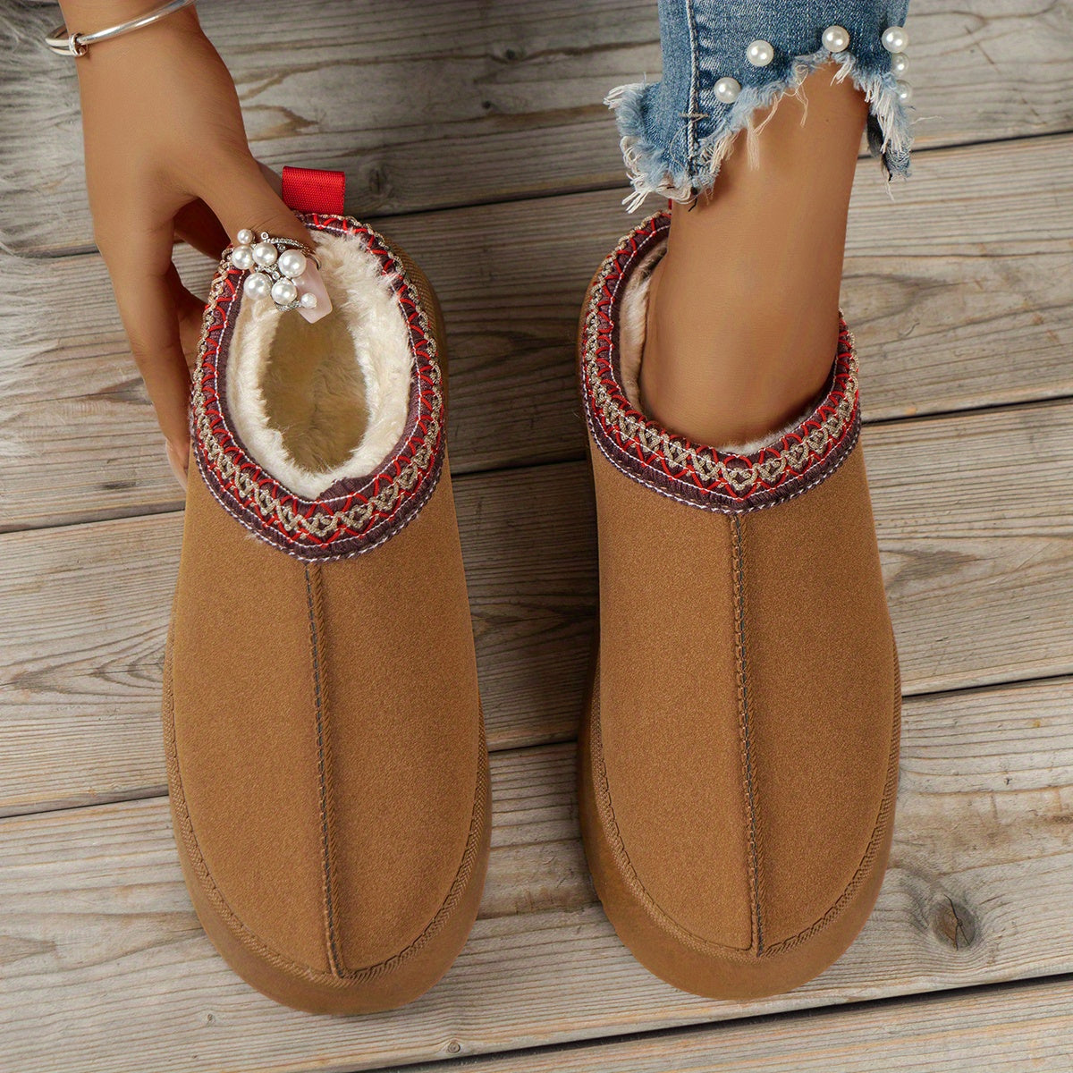 Women's Fur Lined Slip On Platform Shoes Winter Snow Boots